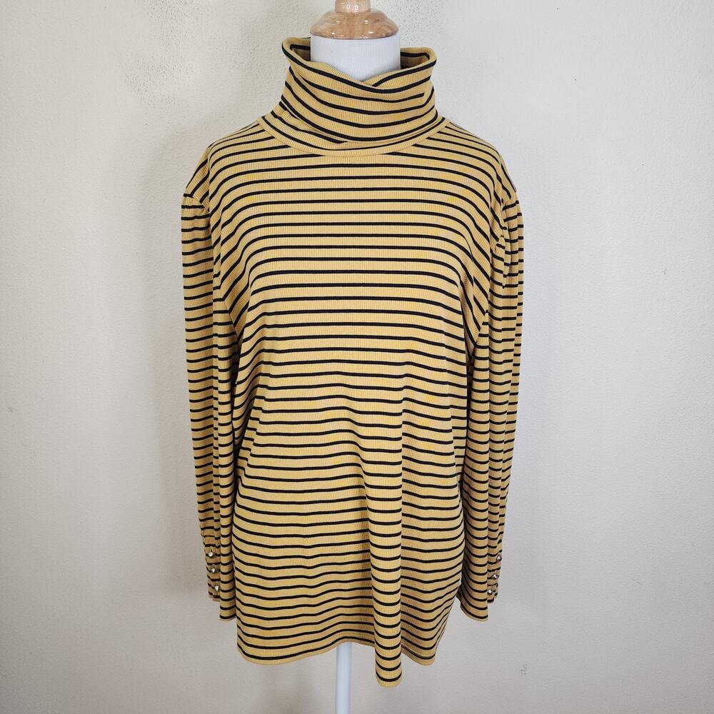 Talbots Women's Yellow Navy Striped Turtleneck Ribbed Long Sleeve Shirt 3Xp